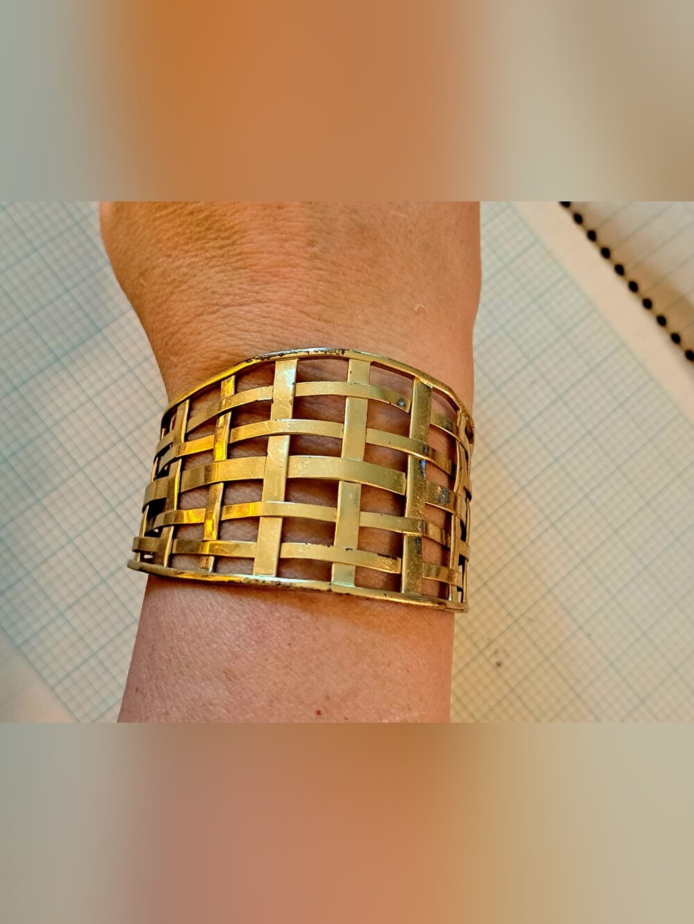 Fossil Gold Tone Woven Openwork Cuff Bracelet